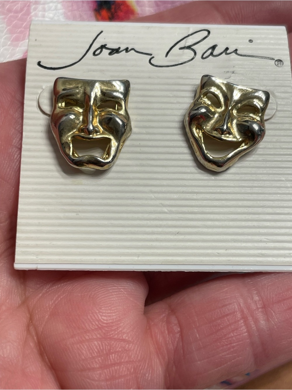 Joan Bari Vintage Gold Comedy & Tragedy Mask Stud Earrings